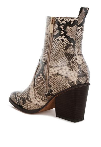 Cornus Snake Print Ankle Boots - Faylinn & Co