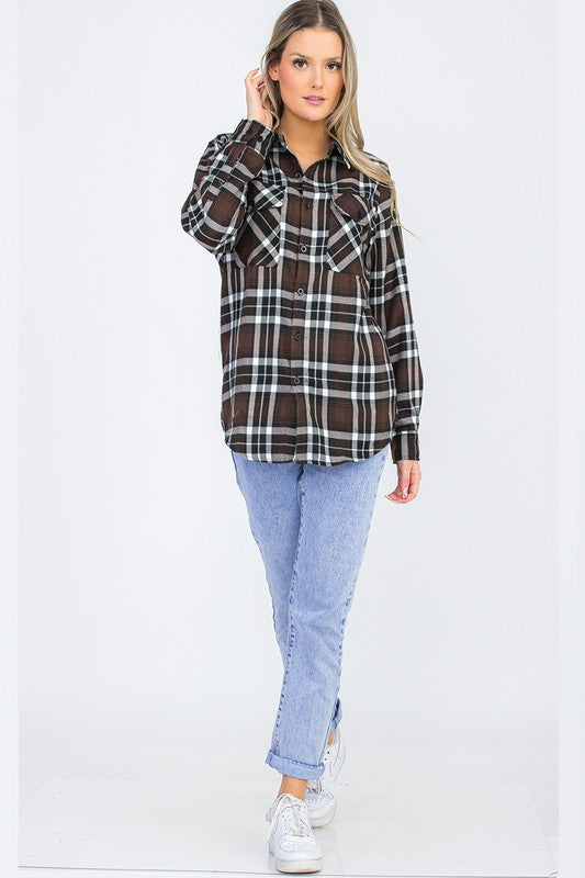 BOYFRIEND Fit Checker Plaid Flannel Long Sleeve - Faylinn & Co