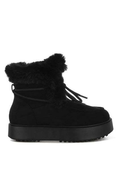 Bunting Faux Fur Collar Flatform Boots - Faylinn & Co