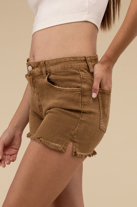 Acid Washed Frayed Cutoff Hem Shorts - Faylinn & Co