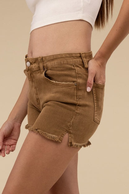 Acid Washed Frayed Cutoff Hem Shorts - Faylinn & Co