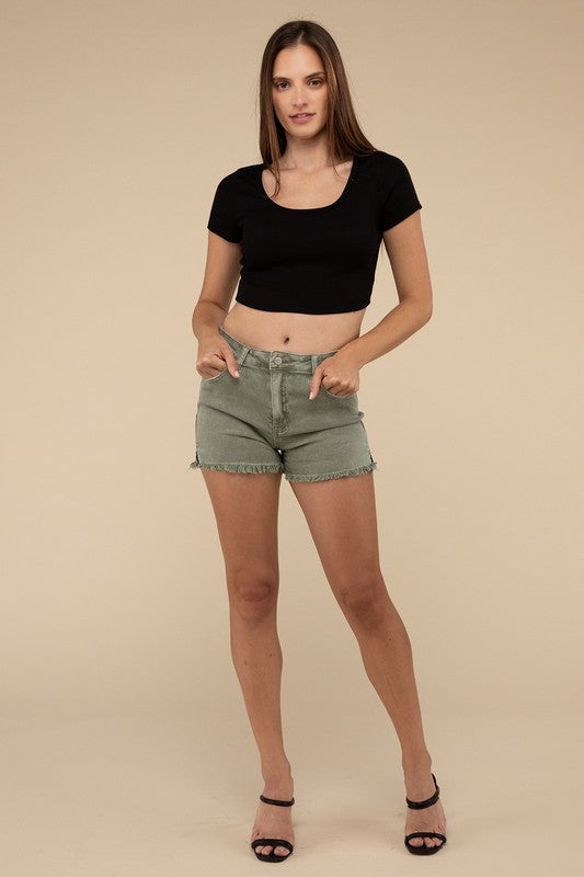 Acid Washed Frayed Cutoff Hem Shorts - Faylinn & Co
