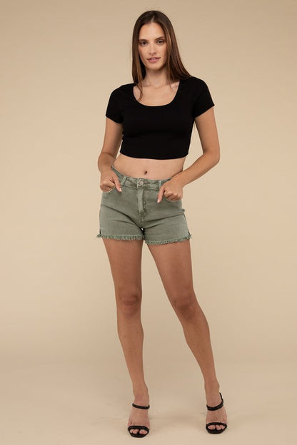 Acid Washed Frayed Cutoff Hem Shorts - Faylinn & Co