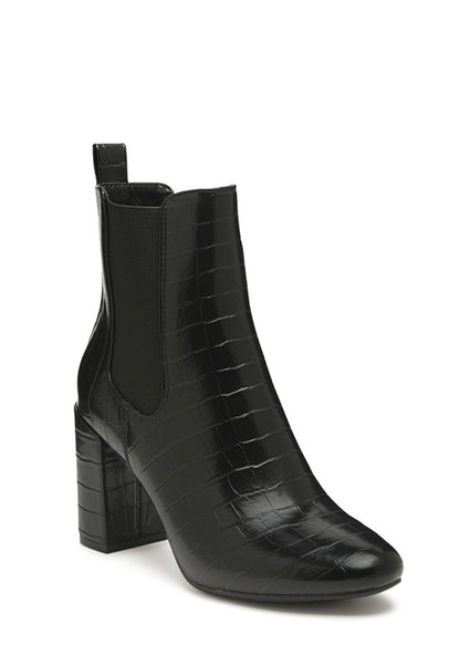 Babbel Faux Leather Block Heel Ankle Boots - Faylinn & Co