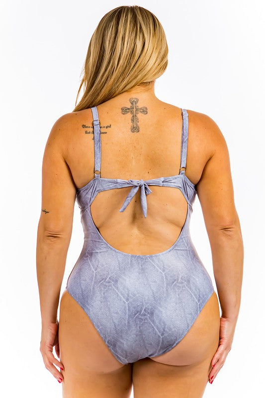 One Piece Buckle Belt embellish Denim Swimsuit - Faylinn & Co
