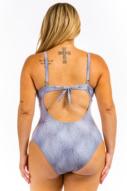 One Piece Buckle Belt embellish Denim Swimsuit - Faylinn & Co