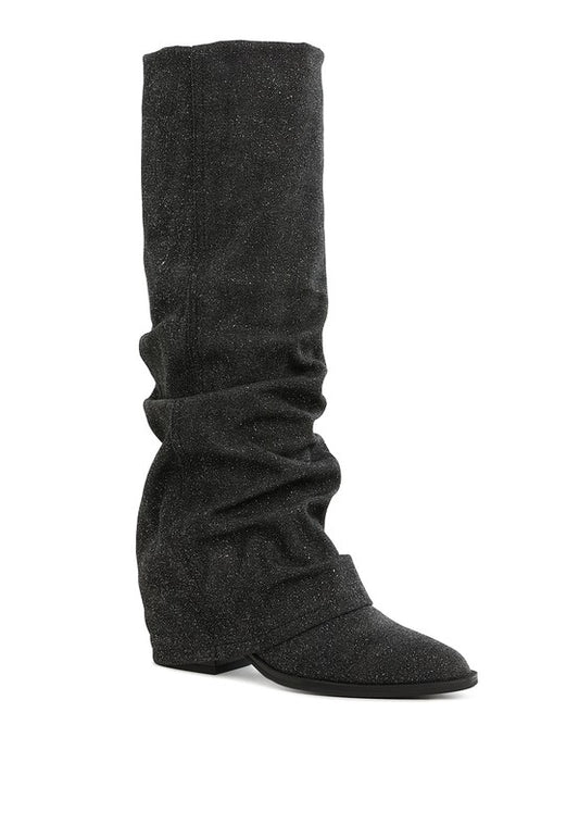 Capella Fold-Over Slouchy Denim Boot - Faylinn & Co